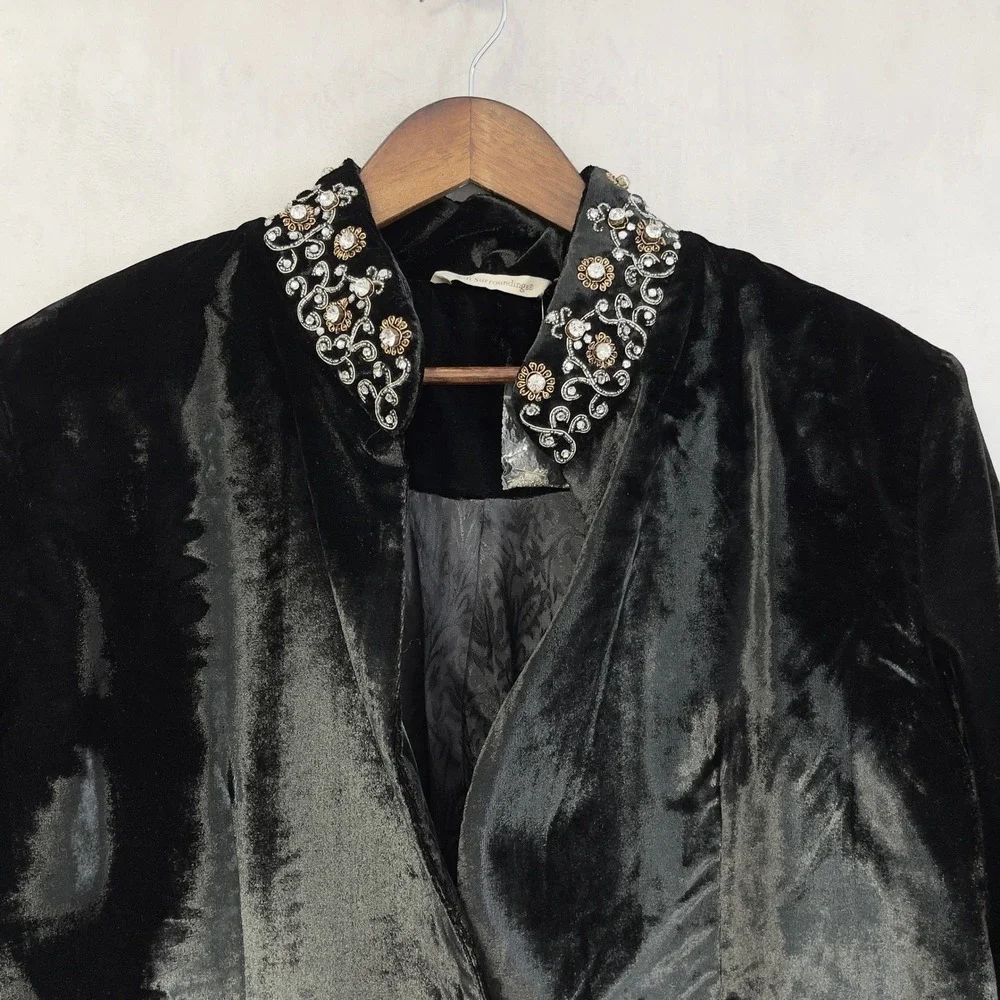 Soft Surroundings‎ Velvet Blazer Women 1X Black Jeweled Collar Luxe Regency Luxe
